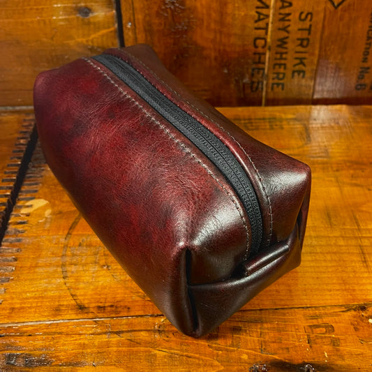 Hand-Dyed Leather Dopp. Bag with Thai Silk Lining