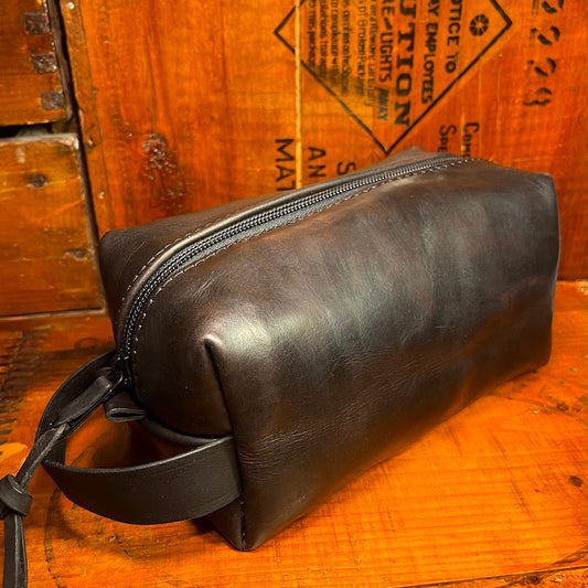 Hand-Dyed Leather Dopp. Bag with Charmeuse Lining